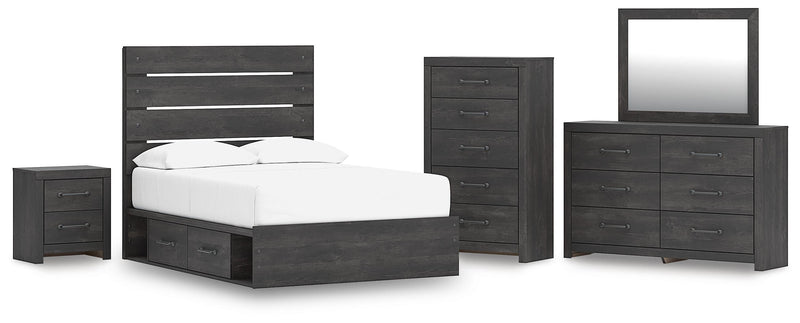 Hollivern Full Panel Storage Bed, Dresser, Mirror, Chest and Nightstand in Dark Gray - PKG021635