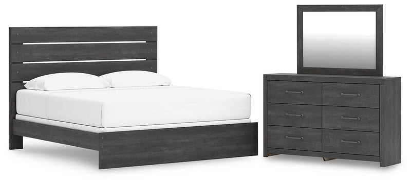 Hollivern King Panel Bed, Dresser and Mirror in Dark Gray - PKG021614