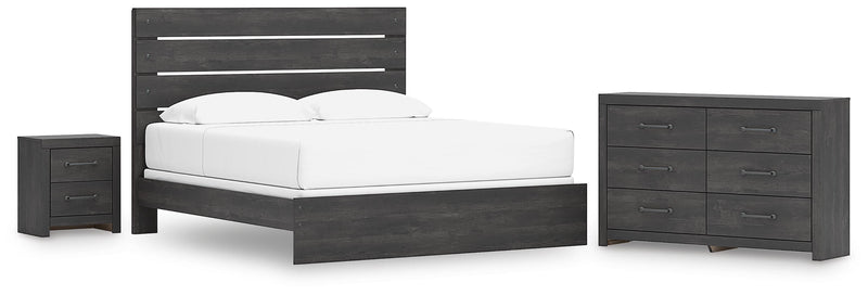 Hollivern King Panel Bed, Dresser and Nightstand in Dark Gray - PKG021621