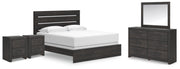 Hollivern King Panel Bed, Dresser, Mirror and 2 Nightstands in Dark Gray - PKG021615