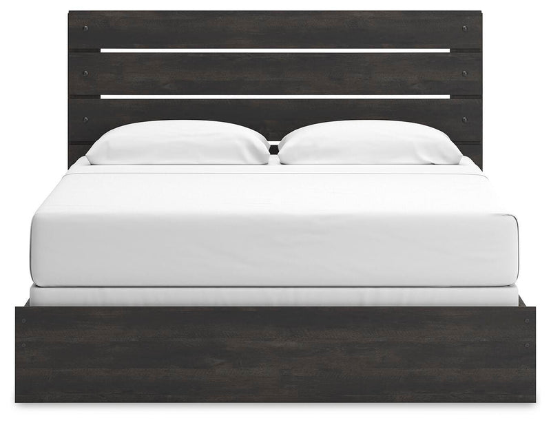 Hollivern King Panel Bed, Dresser, Mirror and Chest in Dark Gray - PKG021618