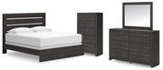 Hollivern King Panel Bed, Dresser, Mirror and Chest in Dark Gray - PKG021618