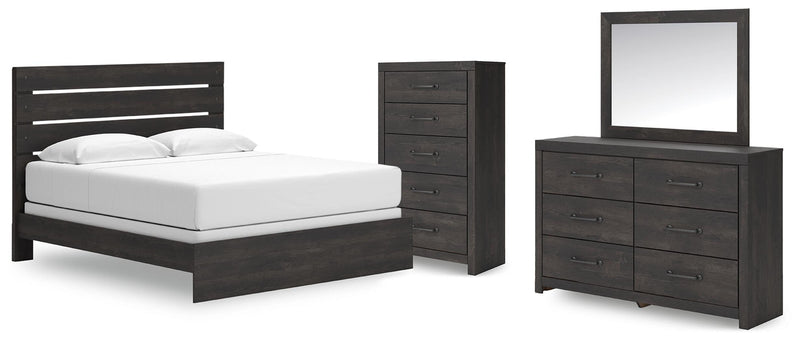 Hollivern King Panel Bed, Dresser, Mirror and Chest in Dark Gray - PKG021618