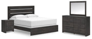 Hollivern King Panel Bed, Dresser, Mirror and Nightstand in Dark Gray - PKG021617