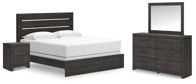 Hollivern King Panel Bed, Dresser, Mirror and Nightstand in Dark Gray - PKG021617