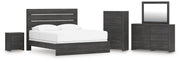 Hollivern King Panel Bed, Dresser, Mirror, Chest and Nightstand in Dark Gray - PKG021619