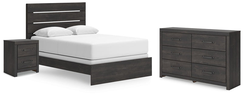 Hollivern Queen Panel Bed, Dresser and Nightstand in Dark Gray - PKG021613