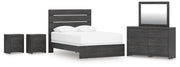 Hollivern Queen Panel Bed, Dresser, Mirror and 2 Nightstands in Dark Gray - PKG021607