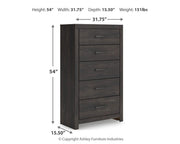 Hollivern Queen Panel Bed, Dresser, Mirror and Chest in Dark Gray - PKG021610