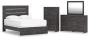 Hollivern Queen Panel Bed, Dresser, Mirror and Chest in Dark Gray - PKG021610