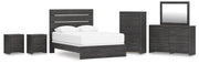 Hollivern Queen Panel Bed, Dresser, Mirror, Chest and 2 Nightstands in Dark Gray - PKG021608