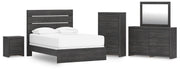 Hollivern Queen Panel Bed, Dresser, Mirror, Chest and Nightstand in Dark Gray - PKG021611