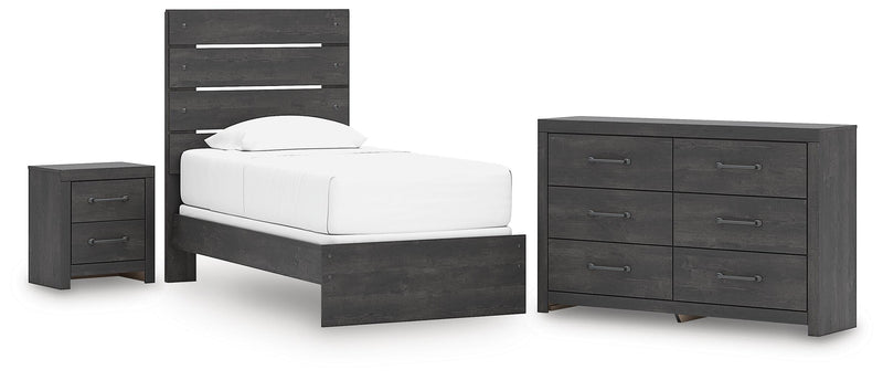 Hollivern Twin Panel Bed, Dresser and Nightstand in Dark Gray - PKG021594