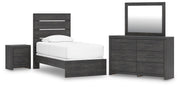 Hollivern Twin Panel Bed, Dresser, Mirror and Nightstand in Dark Gray - PKG021590
