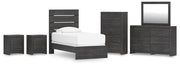 Hollivern Twin Panel Bed, Dresser, Mirror, Chest and 2 Nightstands in Dark Gray - PKG021589