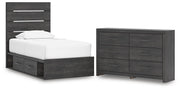 Hollivern Twin Panel Bed with Storage and Dresser in Dark Gray - PKG021644