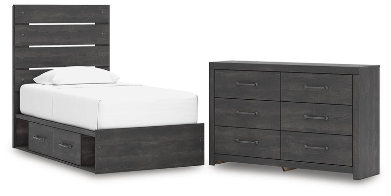 Hollivern Twin Panel Bed with Storage and Dresser in Dark Gray - PKG021644