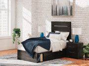 Hollivern Twin Panel Bed with Storage, Dresser and Mirror in Dark Gray - PKG021638