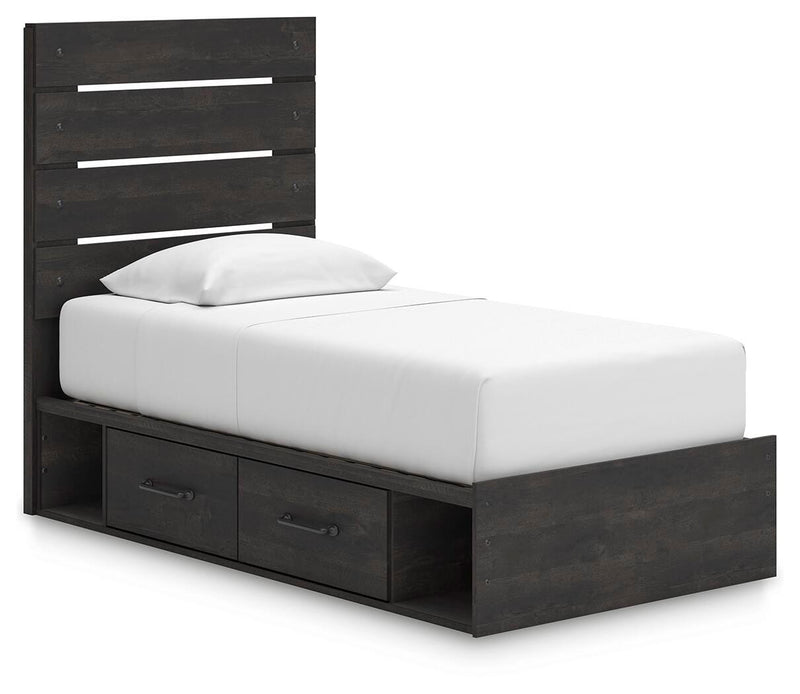 Hollivern Twin Panel Bed with Storage, Dresser, Mirror and 2 Nightstands in Dark Gray - PKG021639