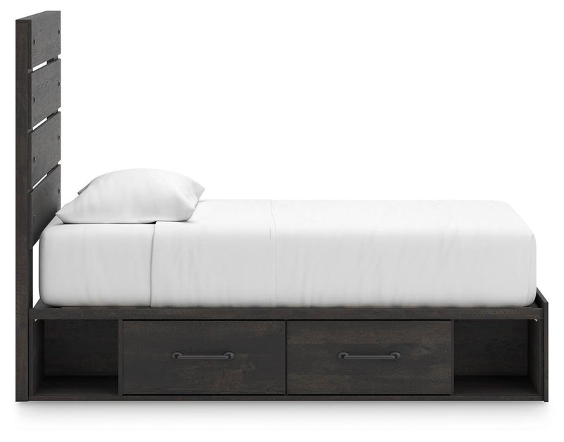 Hollivern Twin Panel Bed with Storage, Dresser, Mirror and Chest in Dark Gray - PKG021642