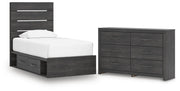 Hollivern Twin Panel Storage Bed and Dresser in Dark Gray - PKG021628