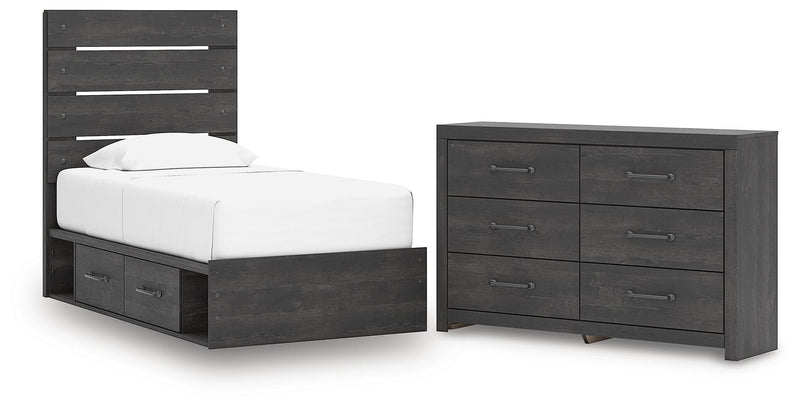 Hollivern Twin Panel Storage Bed and Dresser in Dark Gray - PKG021628