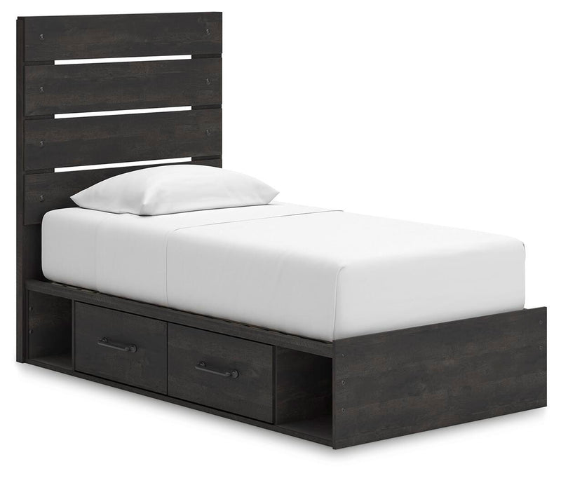 Hollivern Twin Panel Storage Bed, Dresser and Mirror in Dark Gray - PKG021622