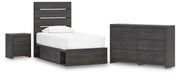 Hollivern Twin Panel Storage Bed, Dresser and Nightstand in Dark Gray - PKG021629