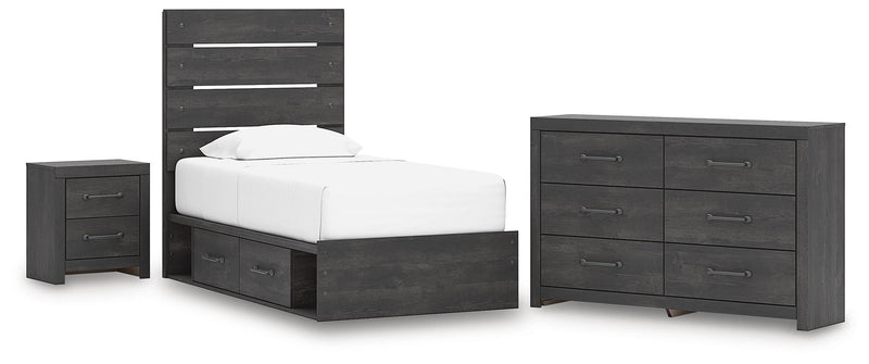 Hollivern Twin Panel Storage Bed, Dresser and Nightstand in Dark Gray - PKG021629