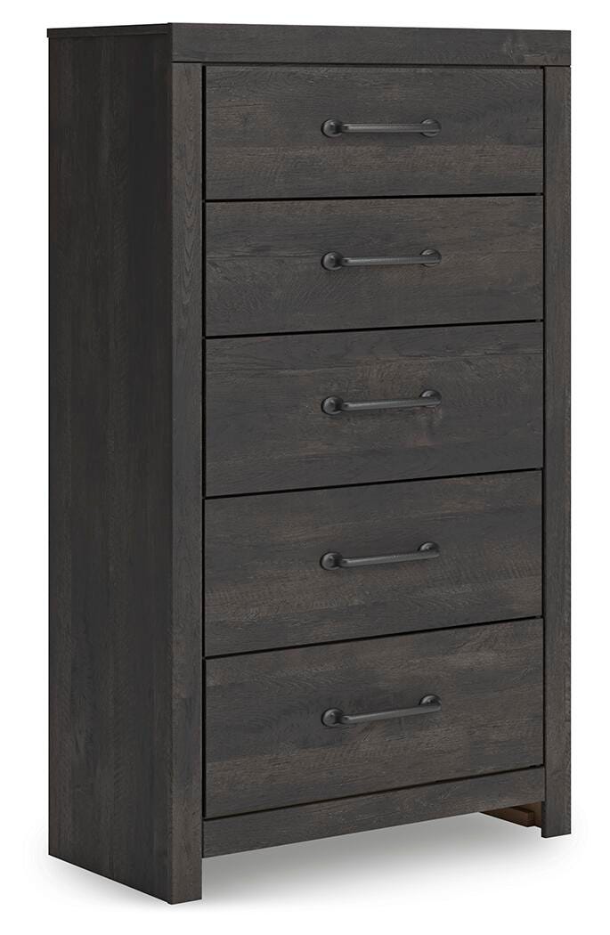 Hollivern Twin Panel Storage Bed, Dresser, Mirror and Chest in Dark Gray - PKG021626
