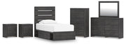 Hollivern Twin Panel Storage Bed, Dresser, Mirror, Chest and 2 Nightstands in Dark Gray - PKG021624