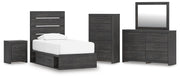 Hollivern Twin Panel Storage Bed, Dresser, Mirror, Chest and Nightstand in Dark Gray - PKG021627
