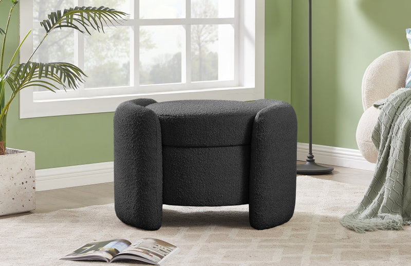 Horizon Boucle Fabric Upholstered Ottoman in Black - 115Black