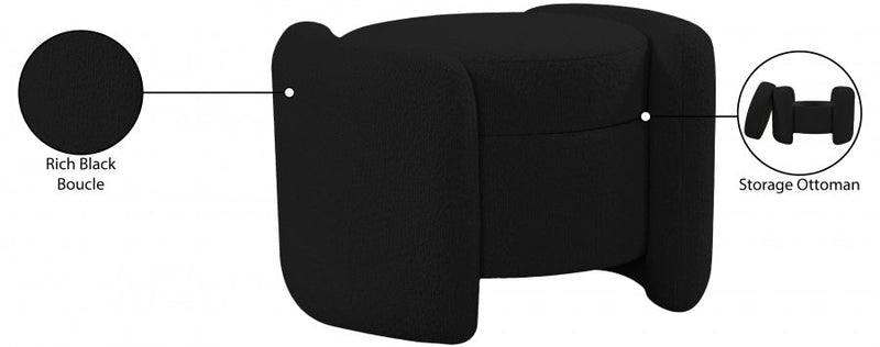 Horizon Boucle Fabric Upholstered Ottoman in Black - 115Black