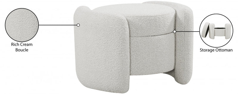 Horizon Boucle Fabric Upholstered Ottoman in Cream - 115Cream