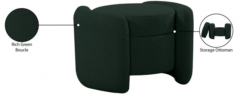 Horizon Boucle Fabric Upholstered Ottoman in Green - 115Green