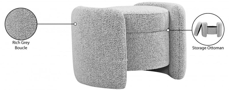 Horizon Boucle Fabric Upholstered Ottoman in Grey - 115Grey