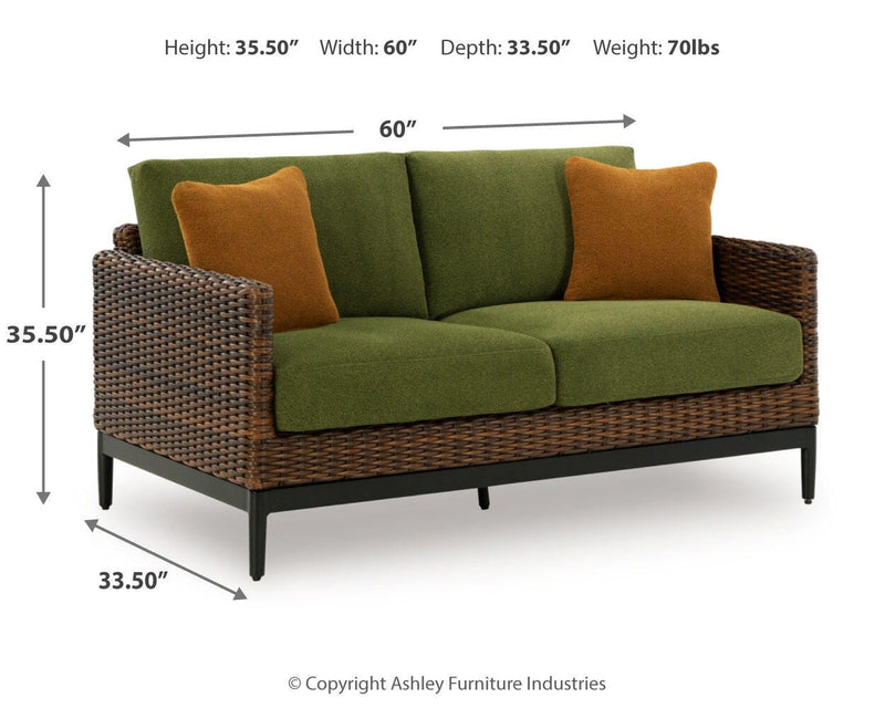 Horizon Hall Brown Outdoor Sofa, 2 Lounge Chairs, Ottoman and Coffee Table - P572P3