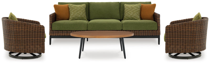 Horizon Hall Brown Outdoor Sofa, 2 Lounge Chairs, Ottoman and Coffee Table - P572P3