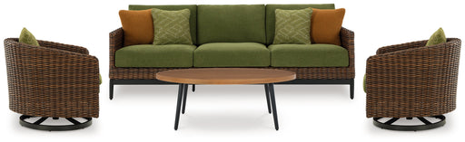 Horizon Hall Outdoor Sofa and 2 Chairs with Coffee Table in Brown/Green from Ashley - Luna Furniture