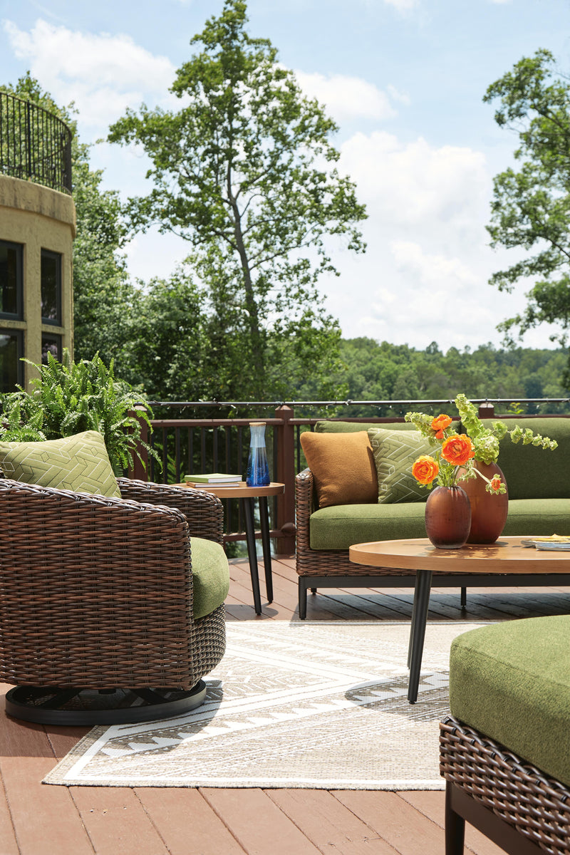 Horizon Hall Outdoor Sofa with 2 Lounge Chairs in Brown/Green - PKG021093