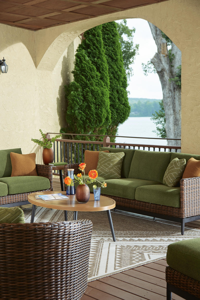 Horizon Hall Outdoor Sofa with 2 Lounge Chairs in Brown/Green - PKG021093