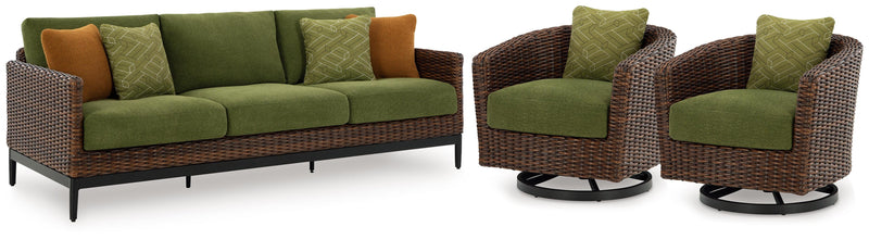 Horizon Hall Outdoor Sofa with 2 Lounge Chairs in Brown/Green - PKG021093