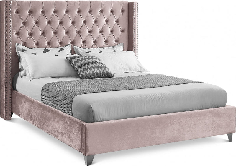 [HOT DEAL] Aiden Velvet Queen Bed Pink - Gate FurnitureQueen Bed
