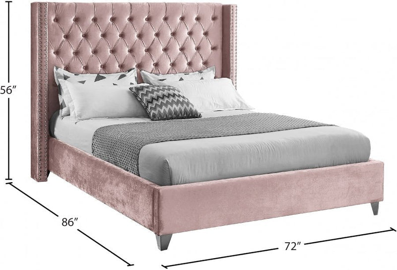 [HOT DEAL] Aiden Velvet Queen Bed Pink - Gate FurnitureQueen Bed