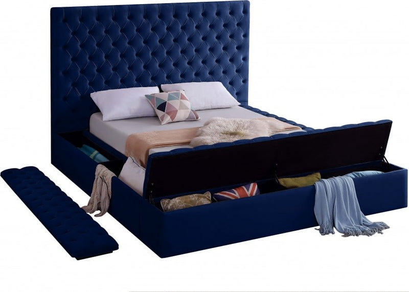 [HOT DEAL] Bliss Velvet Queen Bed (3 Boxes) in Blue - Gate FurnitureQueen Bed