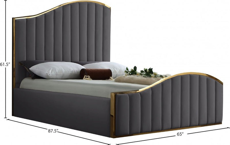 [HOT DEAL] Jolie Velvet Queen Bed (3 Boxes) Grey - Gate FurnitureQueen Bed