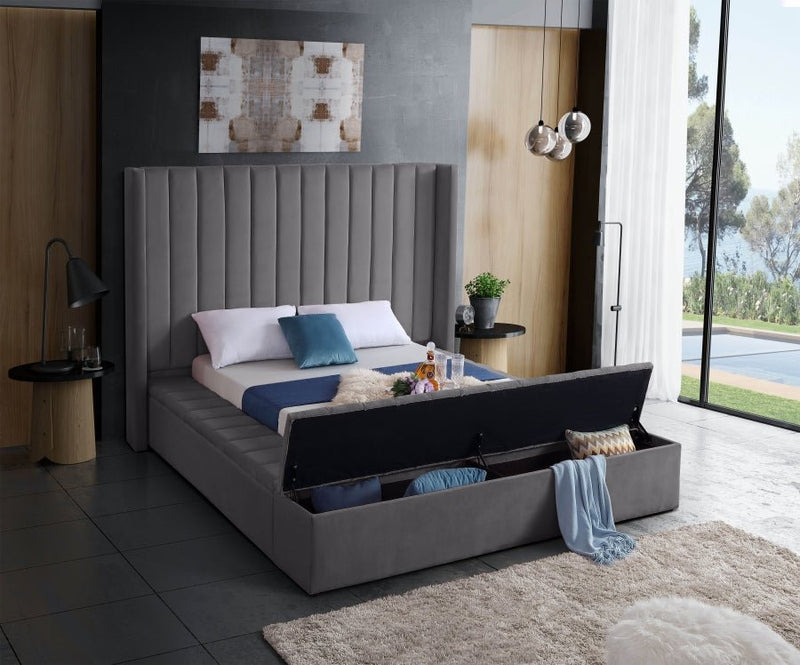 [HOT DEAL] Kiki Velvet King Bed (3 Boxes) in Grey - Gate FurnitureKing Bed