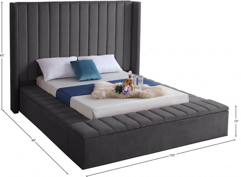 [HOT DEAL] Kiki Velvet King Bed (3 Boxes) in Grey - Gate FurnitureKing Bed