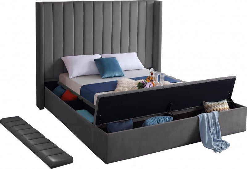 [HOT DEAL] Kiki Velvet King Bed (3 Boxes) in Grey - Gate FurnitureKing Bed